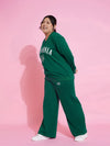 Women Green Calfornia Terry Sweatshirt With Track Pants