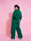 Women Green Calfornia Terry Sweatshirt With Track Pants