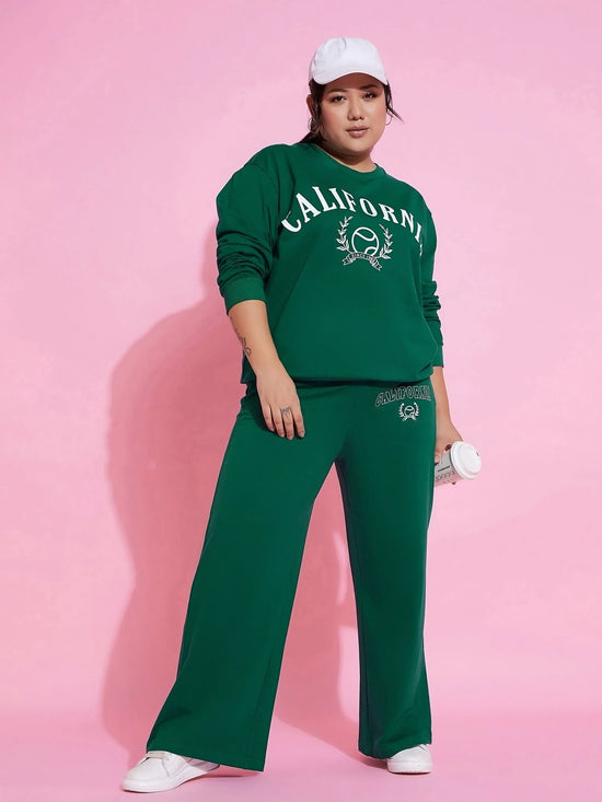 Women Green Calfornia Terry Sweatshirt With Track Pants