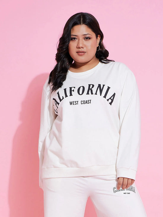 Women White Calfornia Terry Sweatshirt With Track Pants