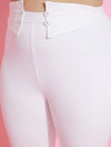 Women White Front Button Bell Bottom Trousers