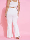 Women White Front Button Bell Bottom Trousers