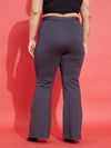 Women Grey Front Button Bell Bottom Trousers