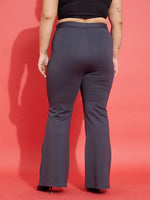 Women Grey Front Button Bell Bottom Trousers