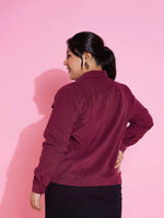 Women Solid Standard Burgundy Collared Neck Full Sleeve Jacket