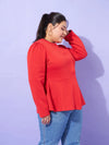 Women Solid Standard Red High Neck Full Sleeve Jacket