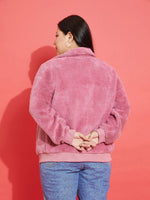 Women Solid Standard Pink High Neck Full Sleeve Jacket