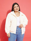 Women Solid Standard White High Neck Full Sleeve Jacket