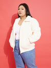 Women Solid Standard White High Neck Full Sleeve Jacket