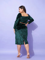 Women Emerald Green Velvet Sweatheart Neck A Line Dress