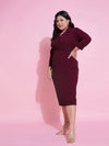 Women Burgundy Wrap Blazer Dress