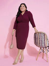 Women Burgundy Wrap Blazer Dress