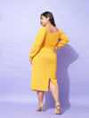 Women Mustard Solid Square Neck Bodycon Dress