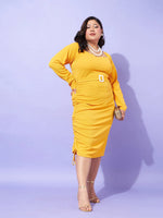 Women Mustard Solid Square Neck Bodycon Dress