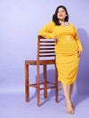 Women Mustard Solid Square Neck Bodycon Dress