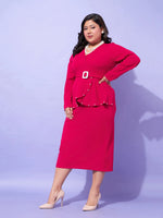 Women Fuchsia Peplum Bodycon Dress