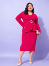 Women Fuchsia Peplum Bodycon Dress