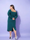 Women Emerald Solid Square Neck Bodycon Dress