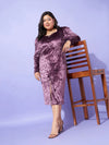 Women Purple Velvet Front Button Bodycon Dress