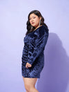 Women Navy Velvet Front Ruching Mini Dress