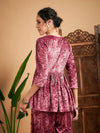 Women Pink Velvet Embroidered Peplum Top