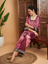 Women Pink Velvet Embroidered Short Kurta With Pants