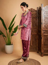 Women Pink Velvet Embroidered Short Kurta With Pants