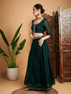 Women Emerald Embroidered Anarkali Skirt With Crop Top