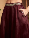 Women Maroon Embroidered Anarkali Skirt With Crop Top