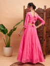 Women Pink Embroidered Anarkali Skirt With Crop Top