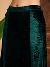 Women Emerald Velvet Embroidered Short Kurta With Palazzos