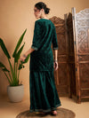 Women Emerald Velvet Embroidered Short Kurta With Palazzos