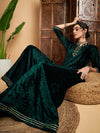 Women Emerald Velvet Embroidered Short Kurta With Palazzos