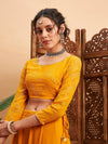 Women Mustard Mukaish Work Anarkali Skirt With Crop Top