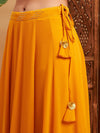 Women Mustard Mukaish Work Anarkali Skirt With Crop Top