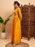 Women Mustard Mukaish Work Anarkali Skirt With Crop Top