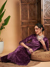 Women Mauve Velvet Gota Patti Embroidered Kurta With Pants