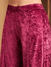 Women Pink Velvet Embroidered Short Kurta With Palazzos-SHSET95641XS