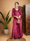 Women Pink Velvet Embroidered Short Kurta With Palazzos-SHSET95641XS