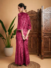 Women Pink Velvet Embroidered Short Kurta With Palazzos-SHSET95641XS