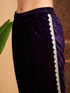 Women Purple Velvet Gota Patti Embroidered Short Kurta With Dhoti Pants