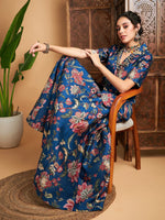 Women Blue Floral Anarkali Skirt With Blazer