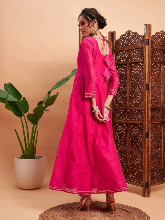 Women Fuchsia Chanderi Embroidered Anarkali Maxi Kurta