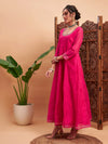 Women Fuchsia Chanderi Embroidered Anarkali Maxi Kurta