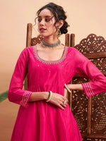 Women Fuchsia Chanderi Embroidered Anarkali Maxi Kurta