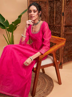 Women Fuchsia Chanderi Embroidered Anarkali Maxi Kurta