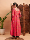 Women Pink Floral Chanderi Anarkali Maxi Kurta