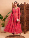 Women Pink Floral Chanderi Anarkali Maxi Kurta