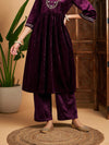 Women Purple Velvet Straight Pants