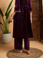 Women Purple Velvet Straight Pants